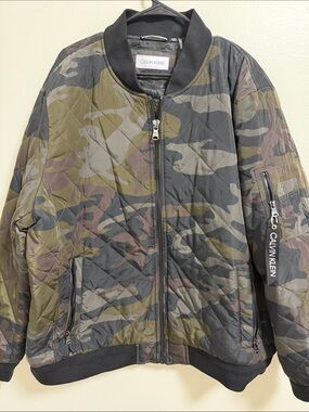 Calvin Klein Quilted Camo Bomber Jacket - Olive/Black/Gray